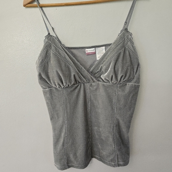 No Boundaries Y2K Babydoll Velvet Cami Tank Top Size XL Grey Lace Trim Padded - Picture 1 of 8